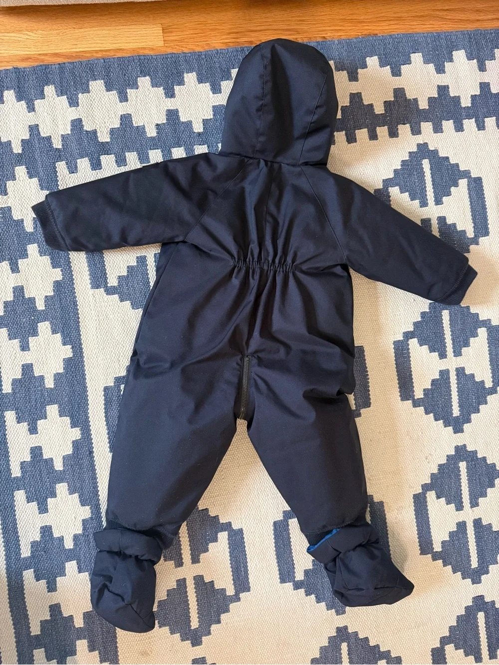 Bonpoint Navy and Cream Hooded One-Piece Footie
